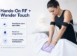 Wonder Touch hands-on RF treatment visual showing practitioner-worn electrodes, cable, and direct manual treatment contact