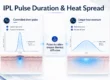 IPL pulse duration and heat spread infographic showing controlled short pulse versus longer heat exposure